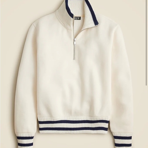 J Crew Heritage fleece half-zip sweatshirt with contrast trim Womens Med Ivory - Picture 2 of 4